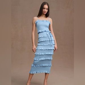 V. Chapman Lily Ruched & Ruffled Stretch Midi Dress